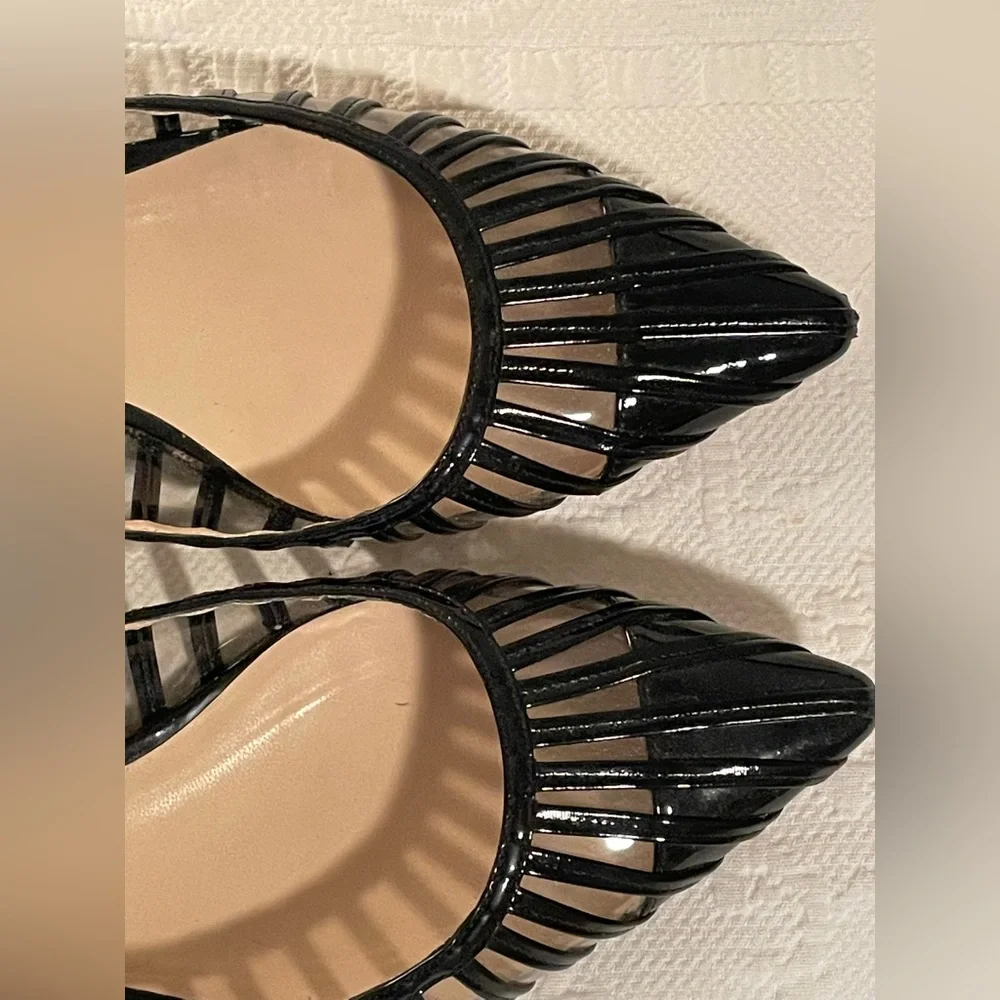 Jimmy Choo Black Patent Caged Pointed Toe Flats